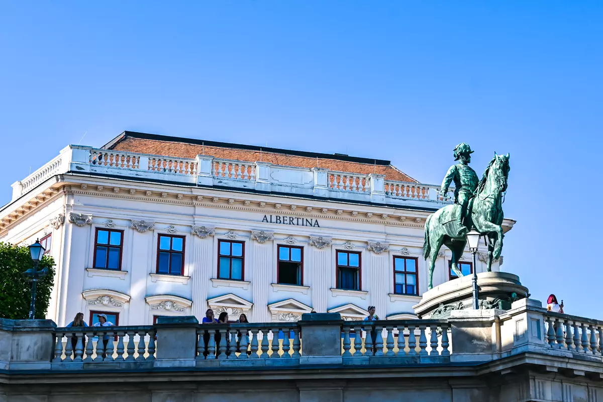 Albertina Palace with equestrian statue in Vienna