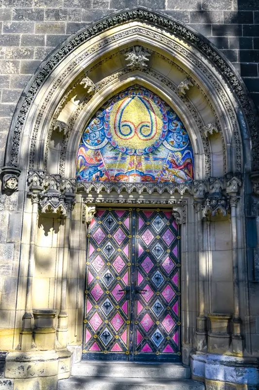 Ornate colorful doors of the Basilica of St. Peter and Paul at Vysehrad
