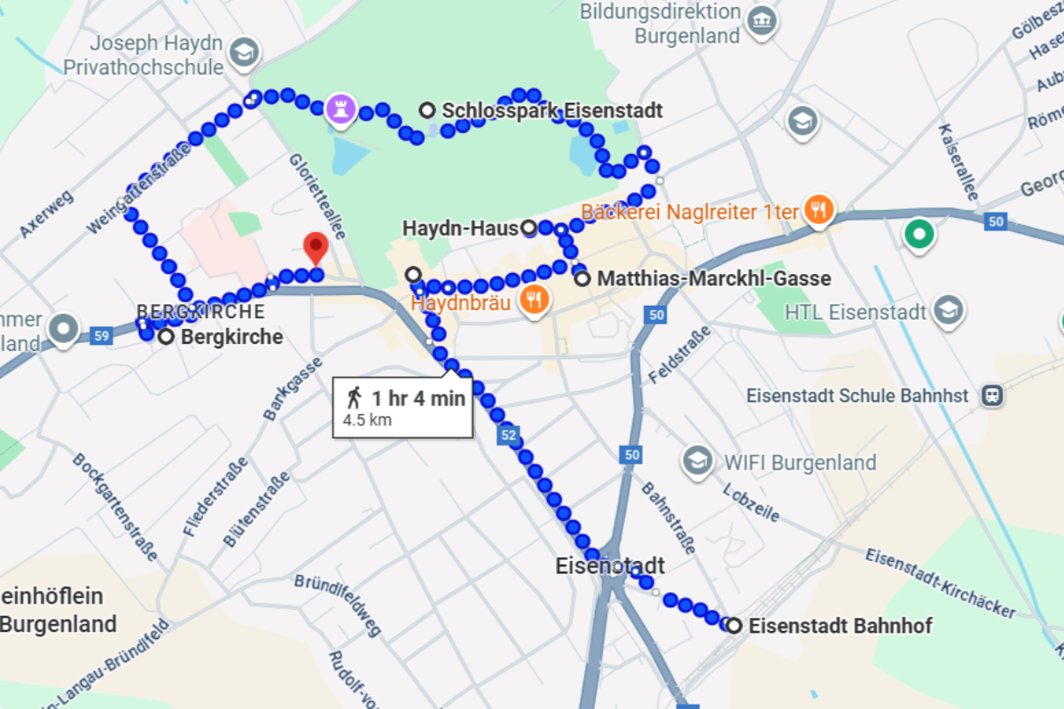 Eisenstadt city center walking map