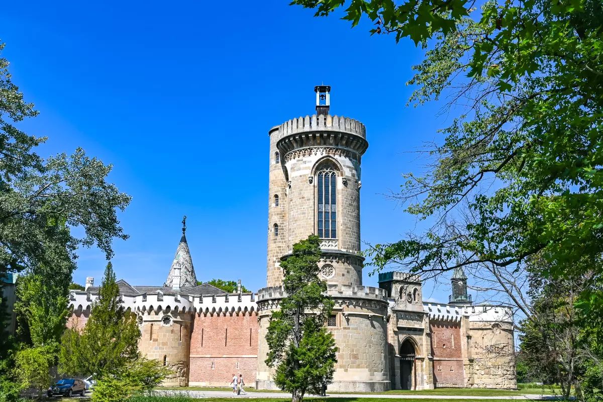 Laxenburg Castle tower with historic architecture and trees