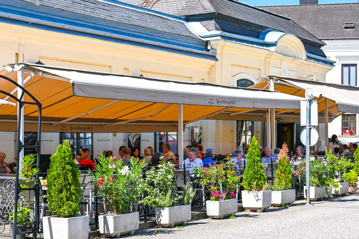 Laxenburg restaurant building with outdoor seating area