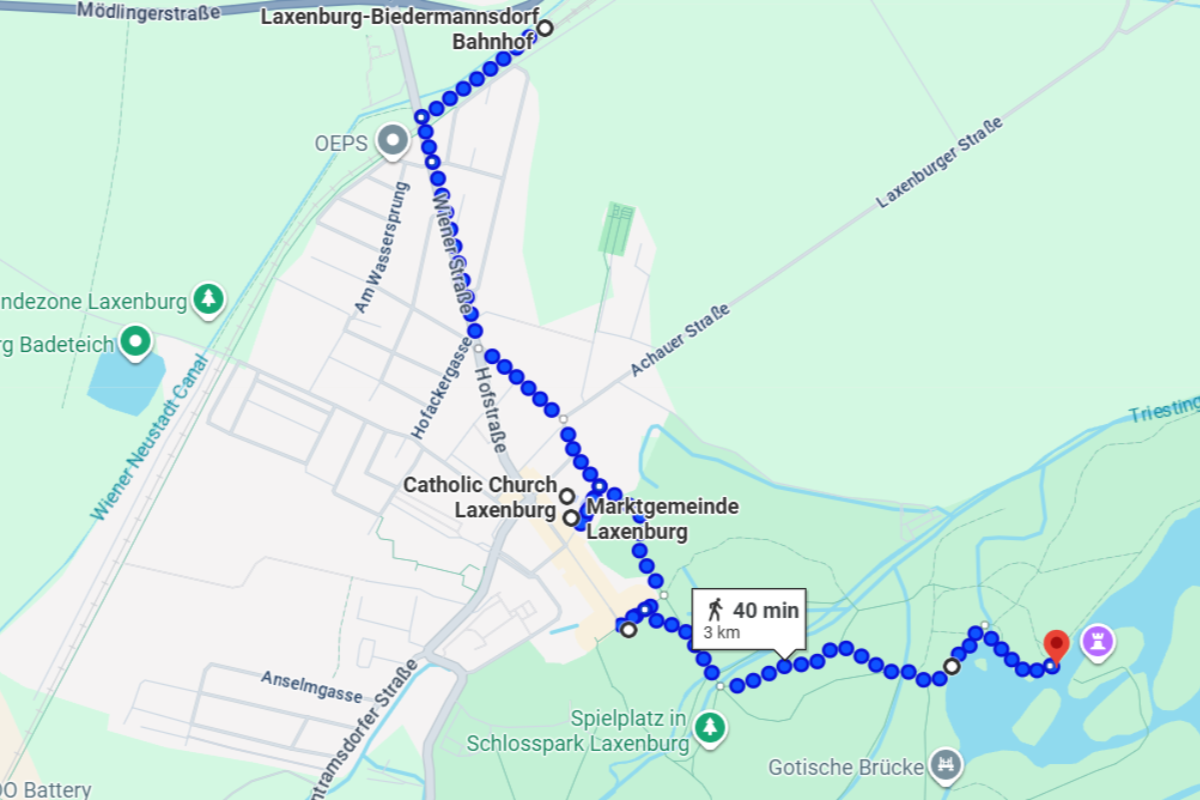 Laxenburg castle park and town walking map