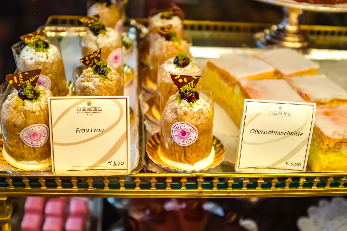 Vienna Demel Café pastry showcase with cakes and sweets