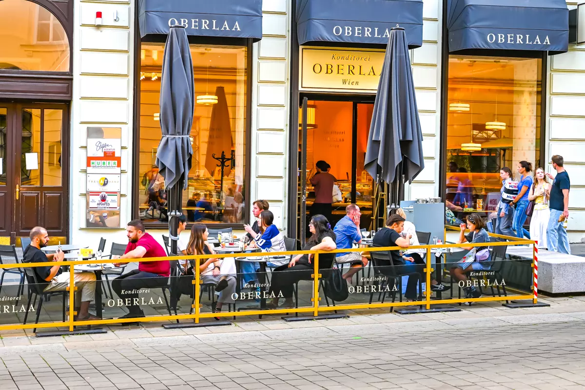 Vienna restaurant exterior with tables and chairs