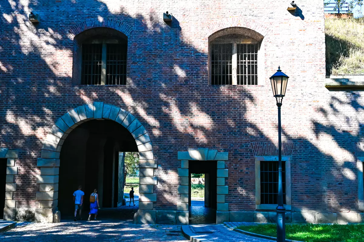 Historic red brick gateway of Vysehrad in Prague