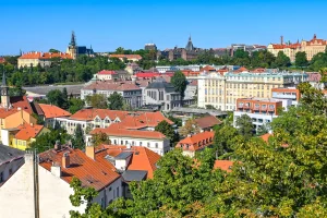 Rooftop view of Prague city from the walls of Vysehrad fortress