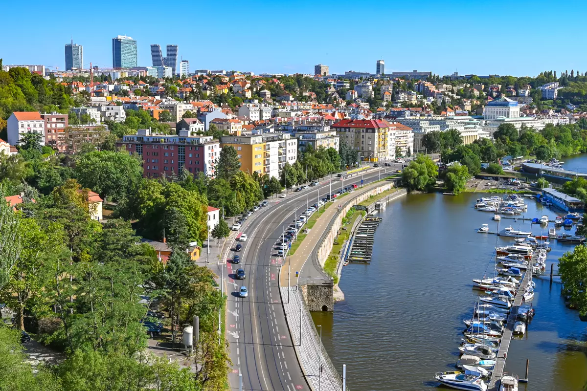 View of the Vltava River from Vysehrad fortress in Prague