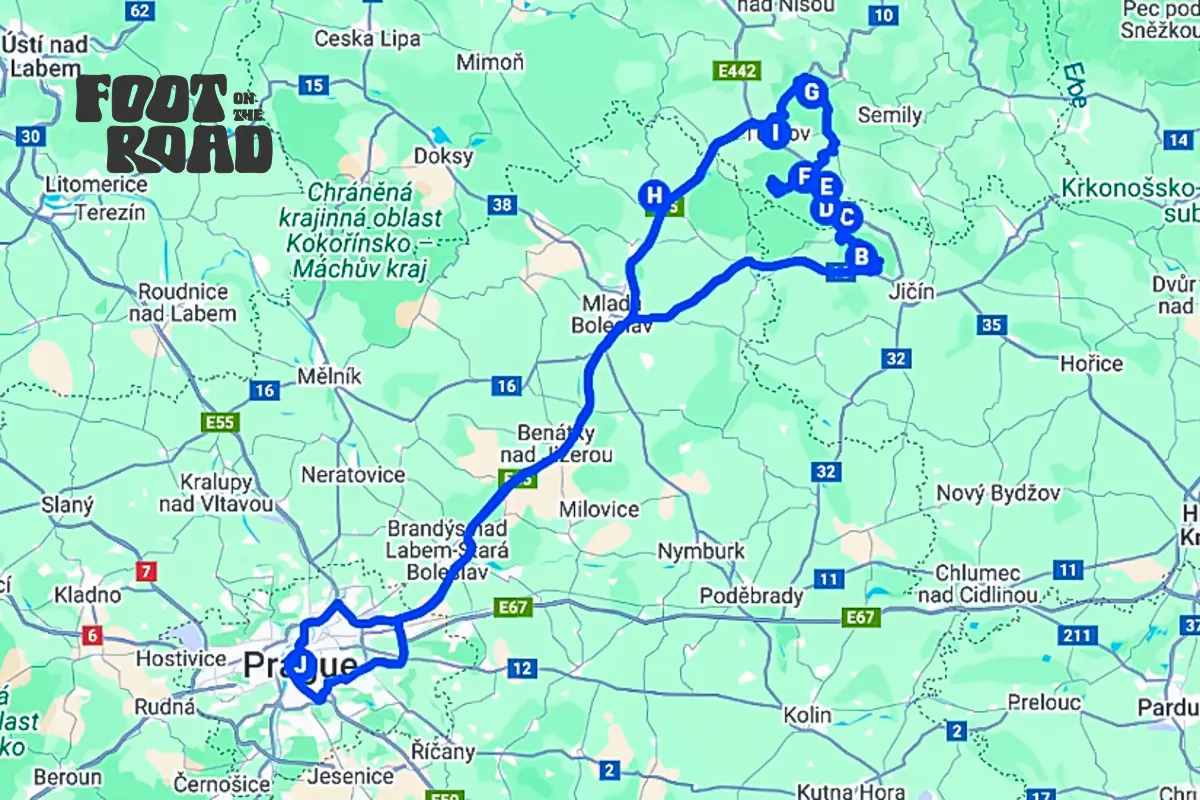 road trip from prague to bohemian paradise on the map