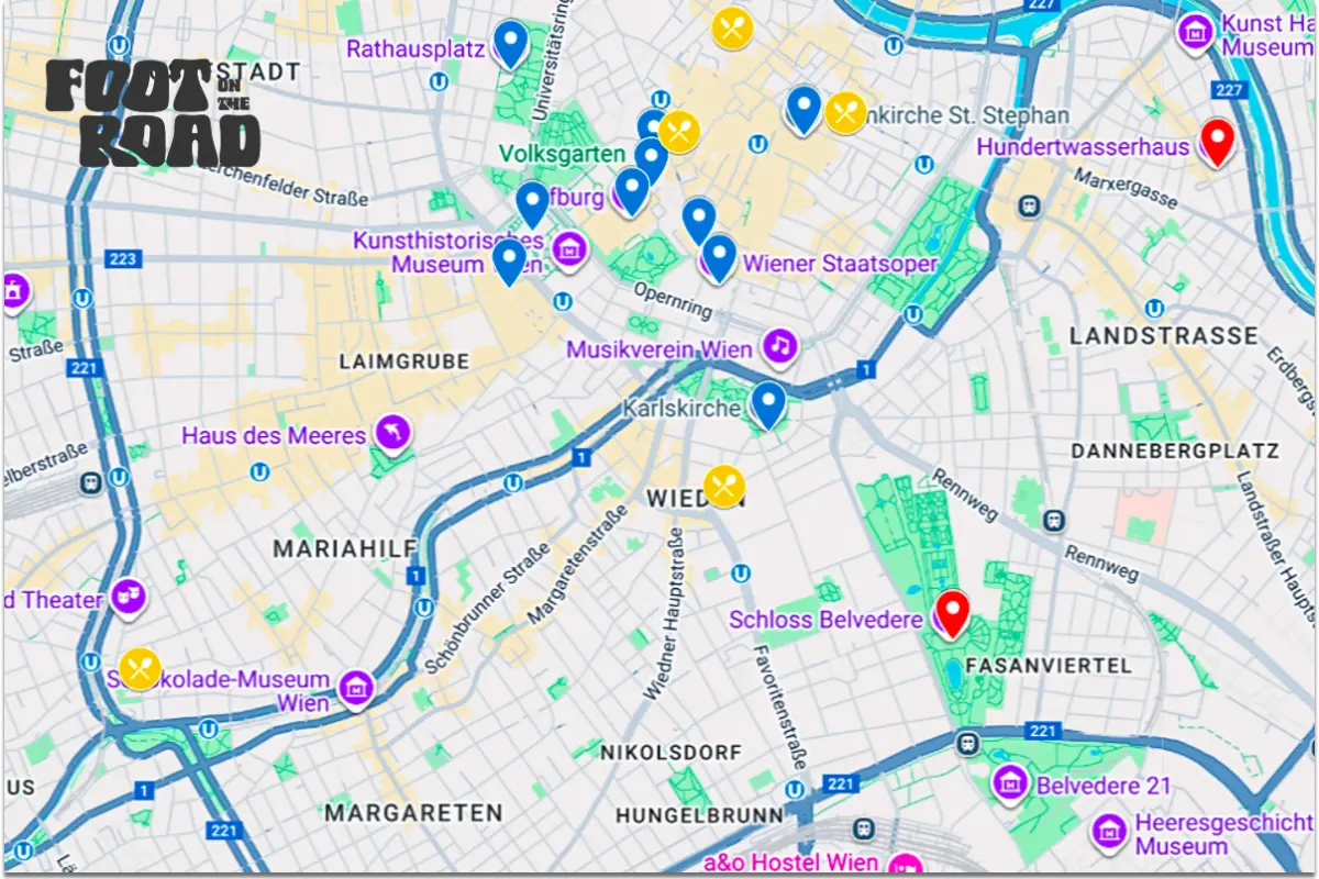 Map of a 48-hour itinerary in Vienna showing top attractions