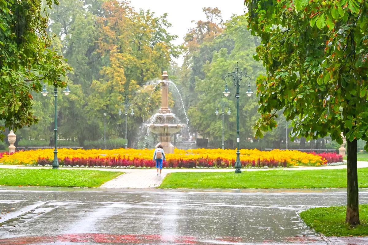 Central fountain in the historic Archbishop’s Garden, Eger