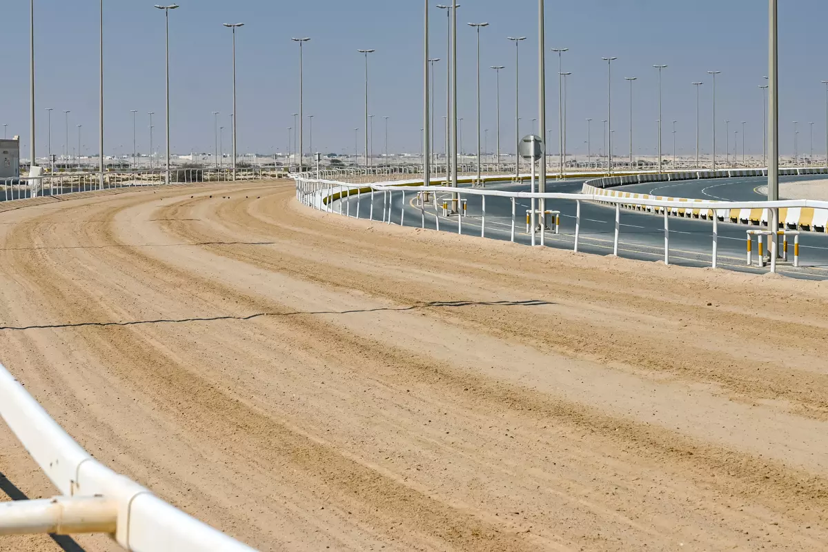 Camel racing track with sandy course and railings in Qatar