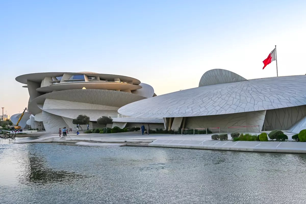 Exterior view of the National Museum of Qatar with its desert-rose inspired architecture