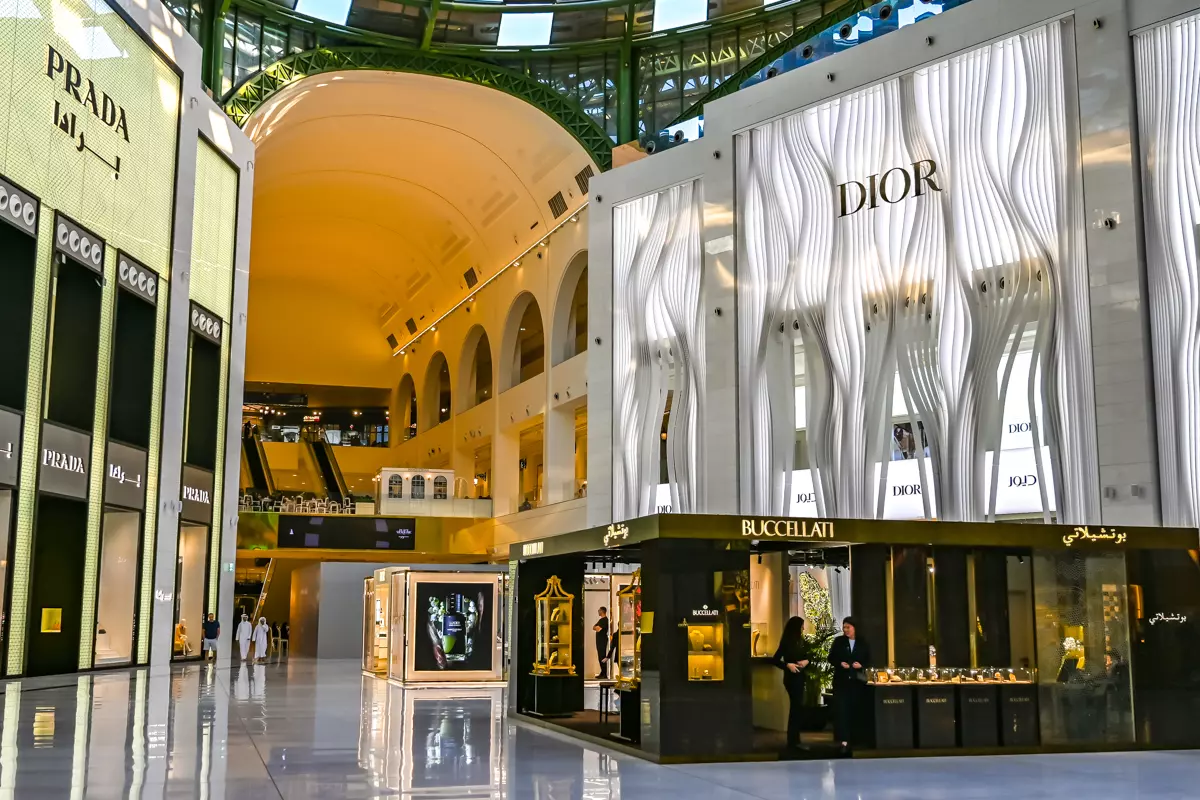 Luxury interior of Place Vendôme Mall with high-end brand stores and grand architecture