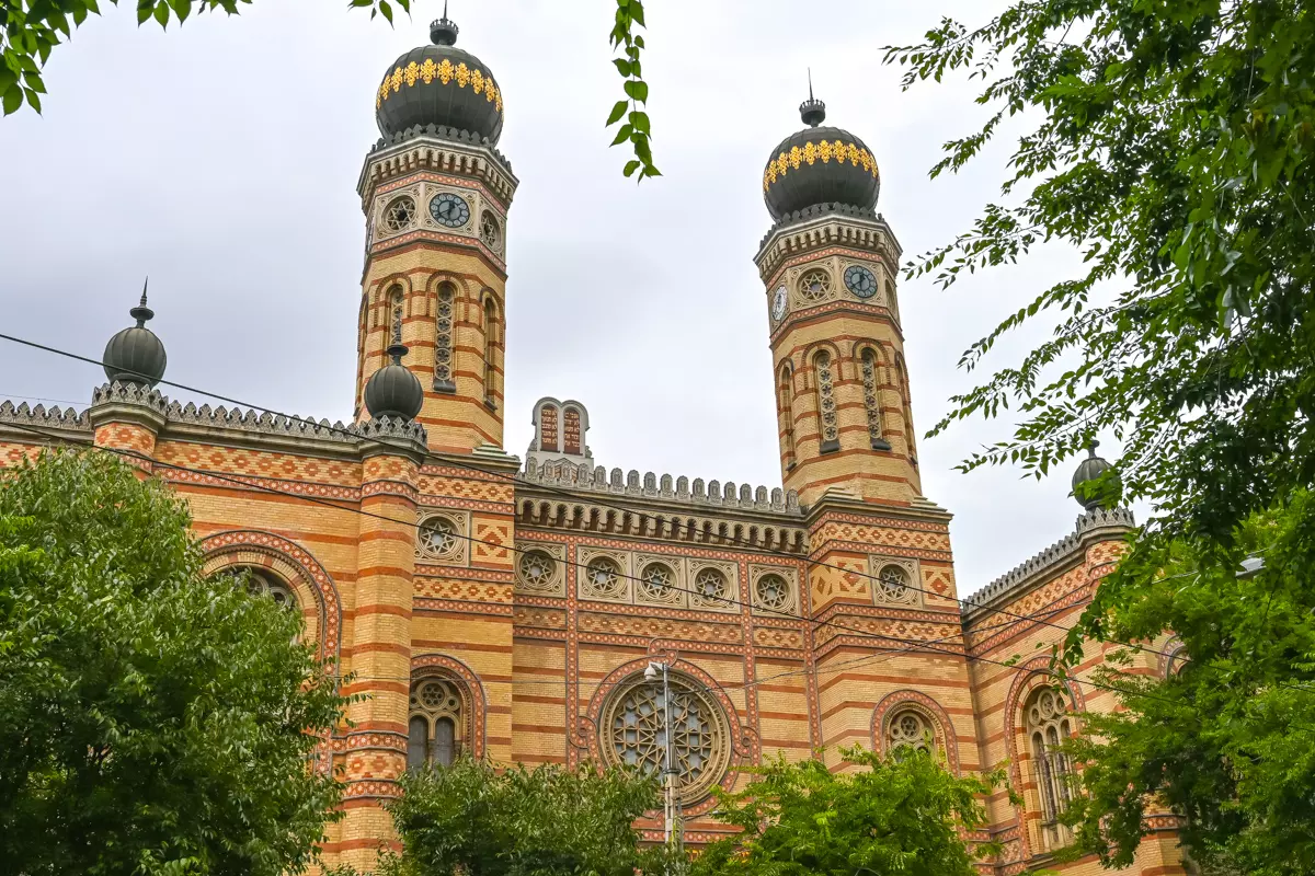 Historic Dohány Street Synagogue with twin towers in Budapest.