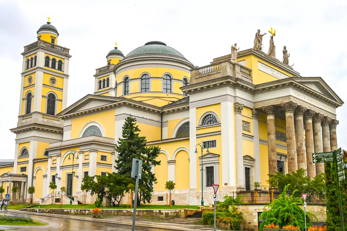 Yellow Eger Basilica with neoclassical columns