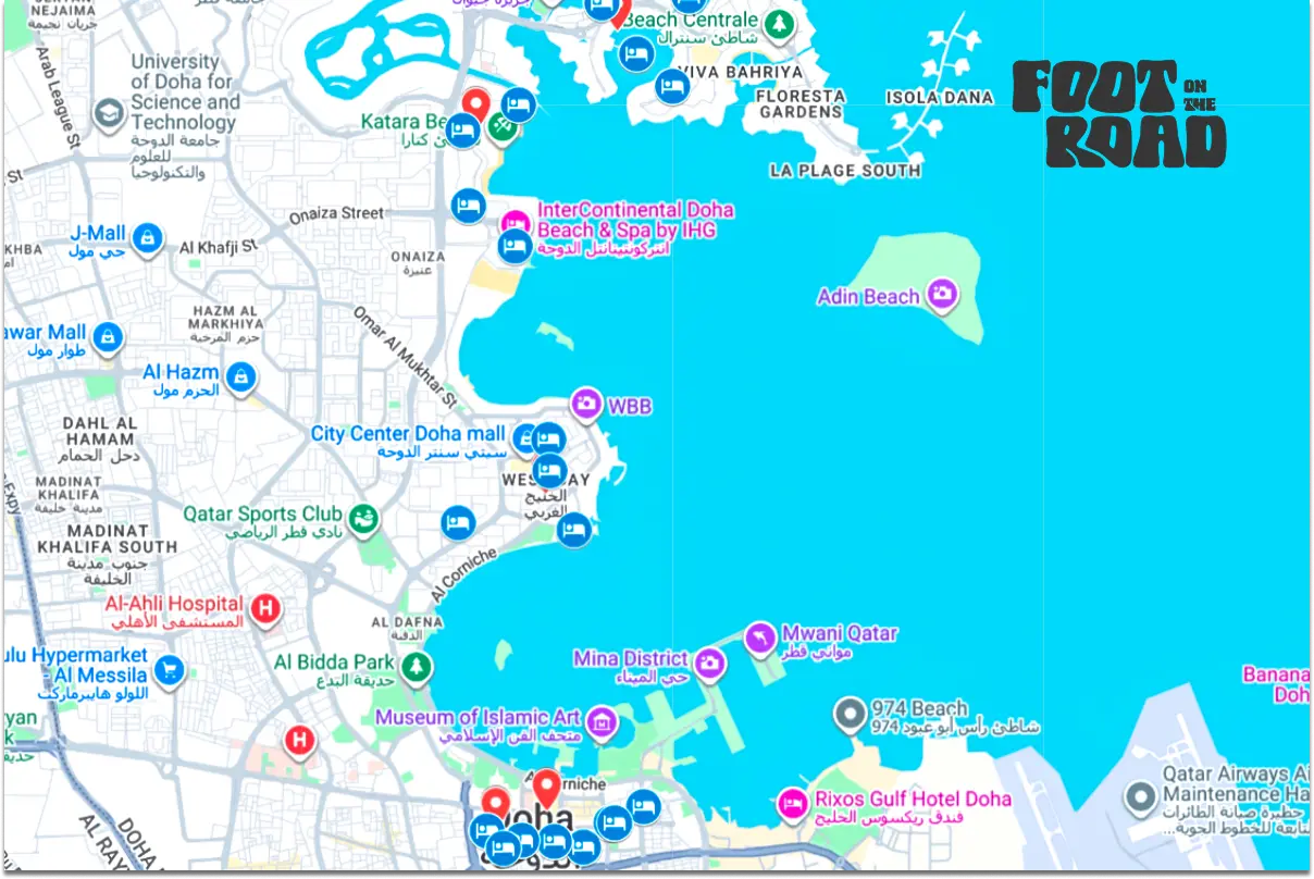 Doha accommodation map with best places to stay and hotel suggestions