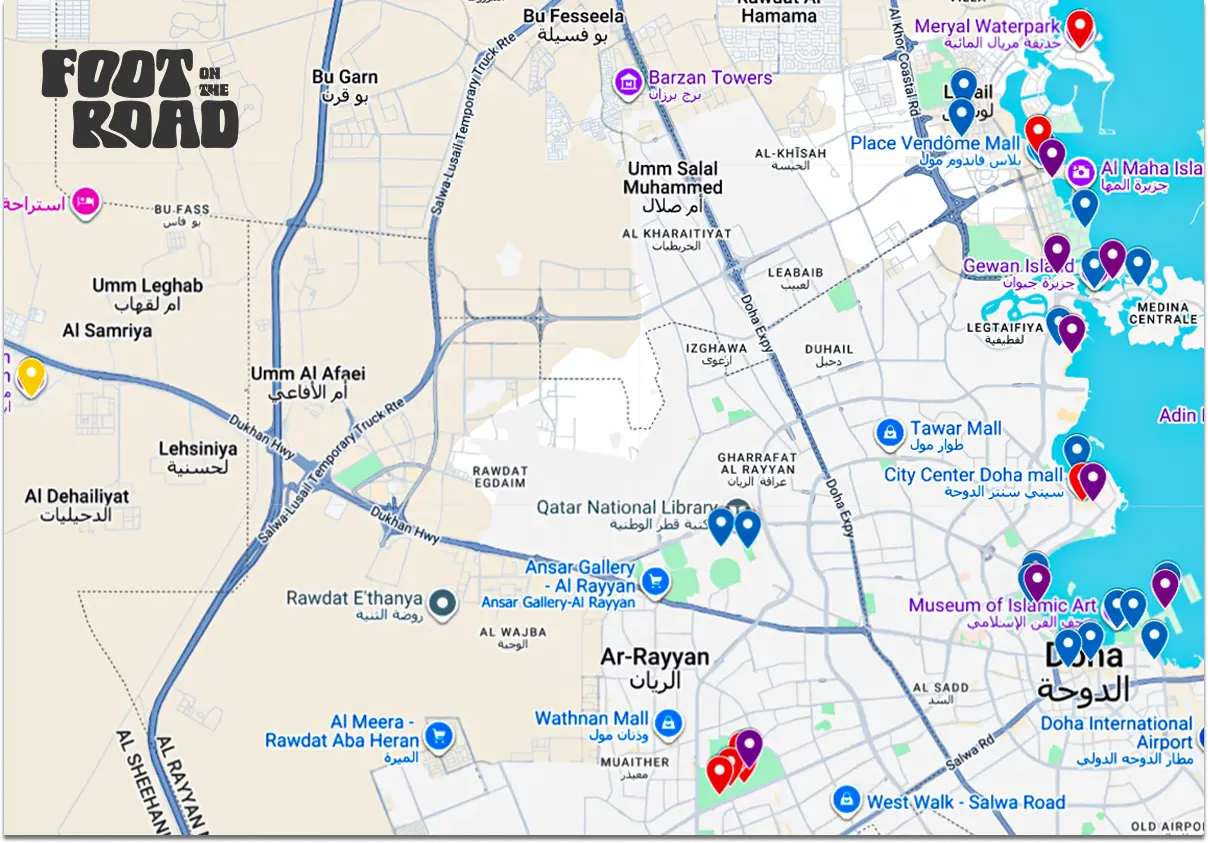 Things to do in Doha map on image with marked icons